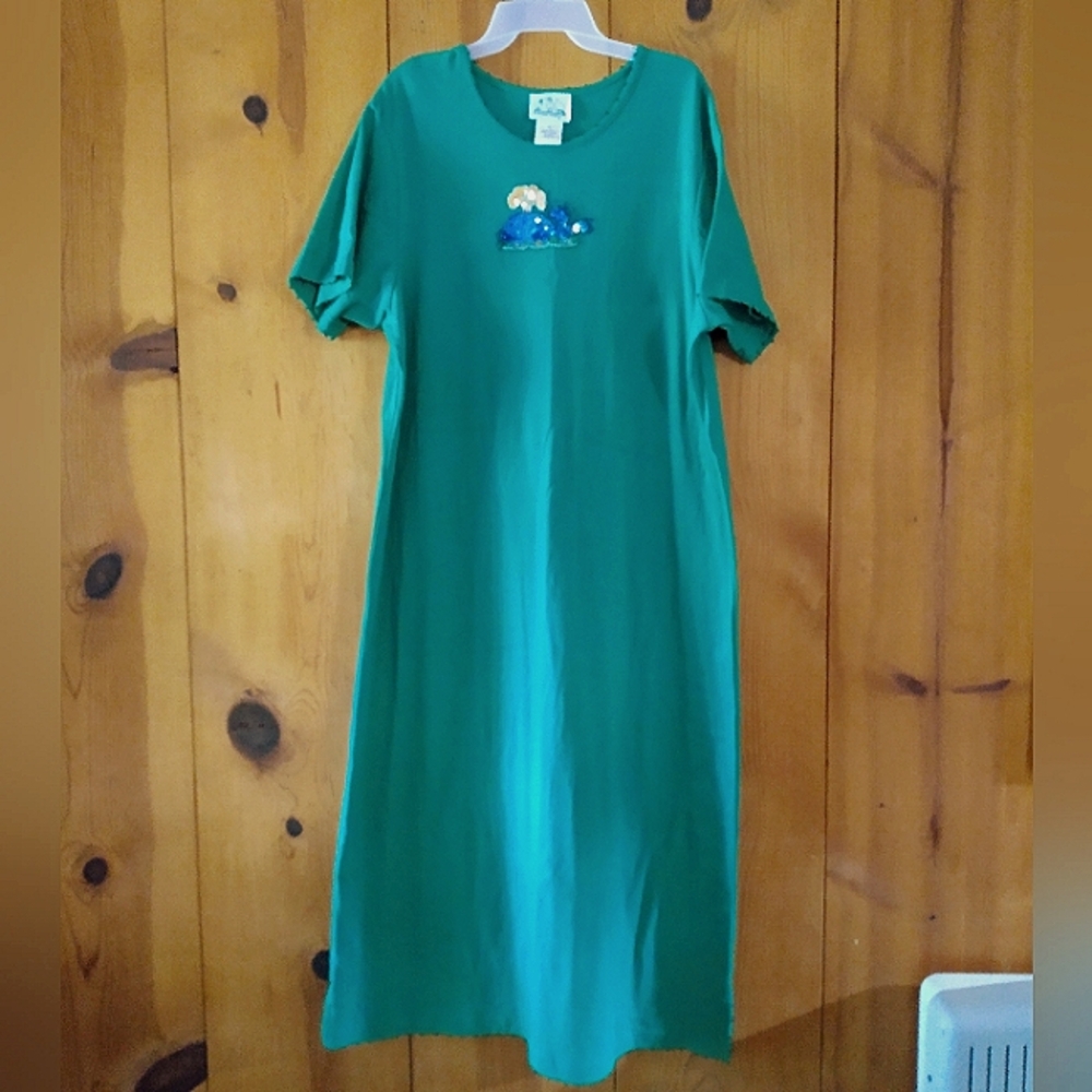 Quacker Factory Knit Cotton Maxi Dress with Sequin/Bead Whale Detail